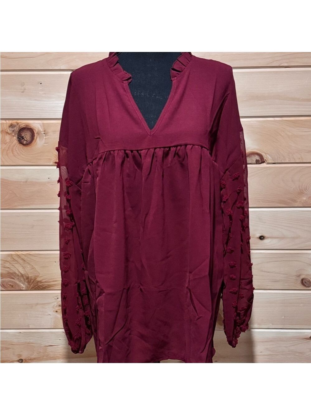 Clarisbelle Women's V Neck Top Wine XL